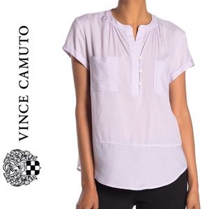 {Vince Camuto} Striped Roll Sleeve Tranquil Top